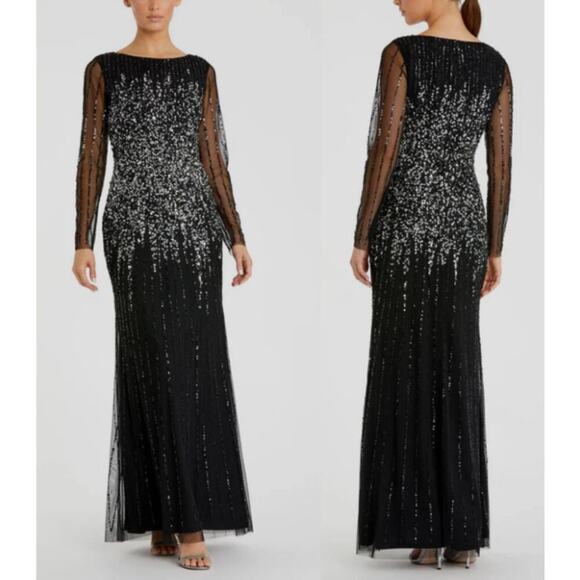 B69 Mac Duggal Long Gown Womens 6 Sequined Glam Formal  Modest Elegant Sparkly - Picture 1 of 10